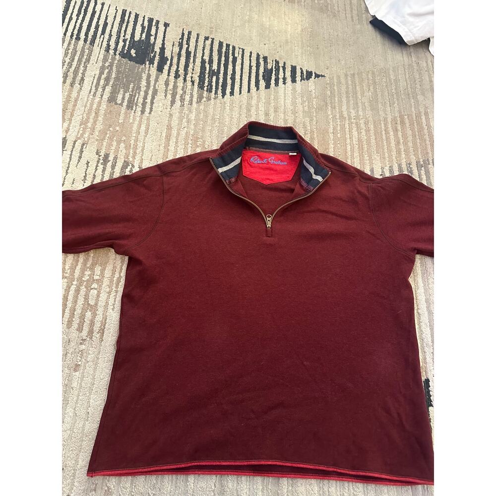 Robert Graham 1/4 Zip up Pullover Sz XL 100% Cotton Burgundy